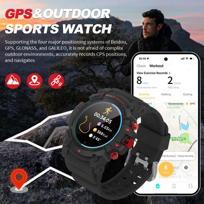 LIGE New 1.39-Inch Ultra HD Smart Watch GPS Track Call Reminder Heart Rate Sports Fitness Waterproof Smartwatch For Android IOS