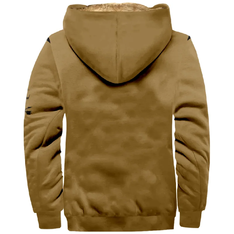 New Yellow Creative Cotton Coat Hooded Sweater Casual Print Men's Fur Loop Arctic Velvet Zipper Patch Pocket Hooded Sweater