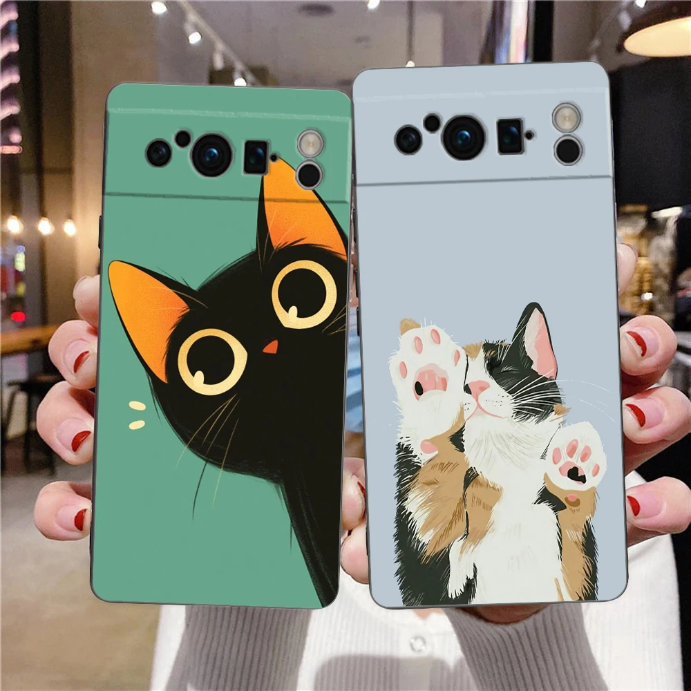 Charming Cat Design Soft TPU Bumper Phone Case - Black Cover