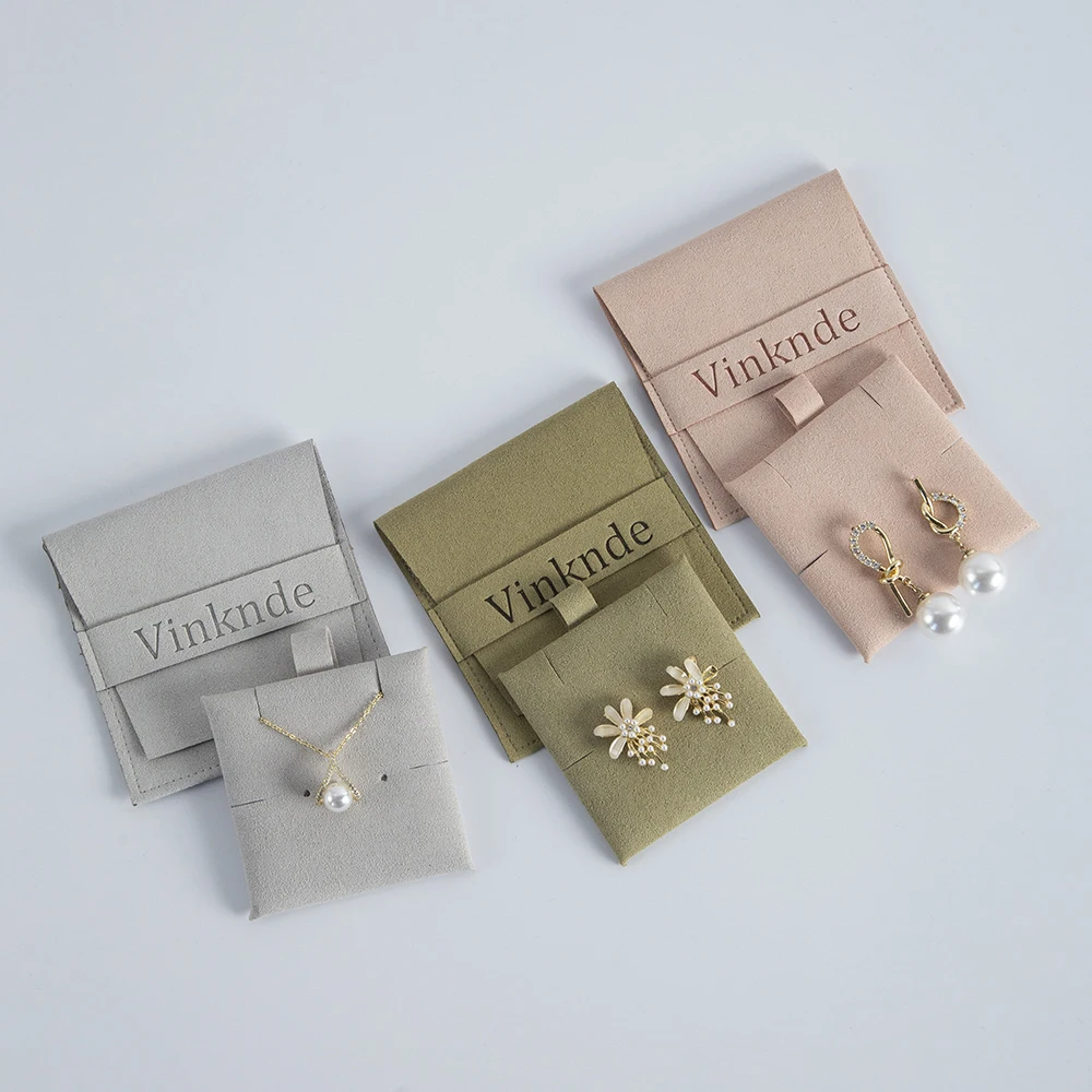 20set Custom Logo Envelope Flap Gift Bags Handmade Jewelry Necklace Earring Bracelets Microfiber Velvet Pouch Insert Pad Card