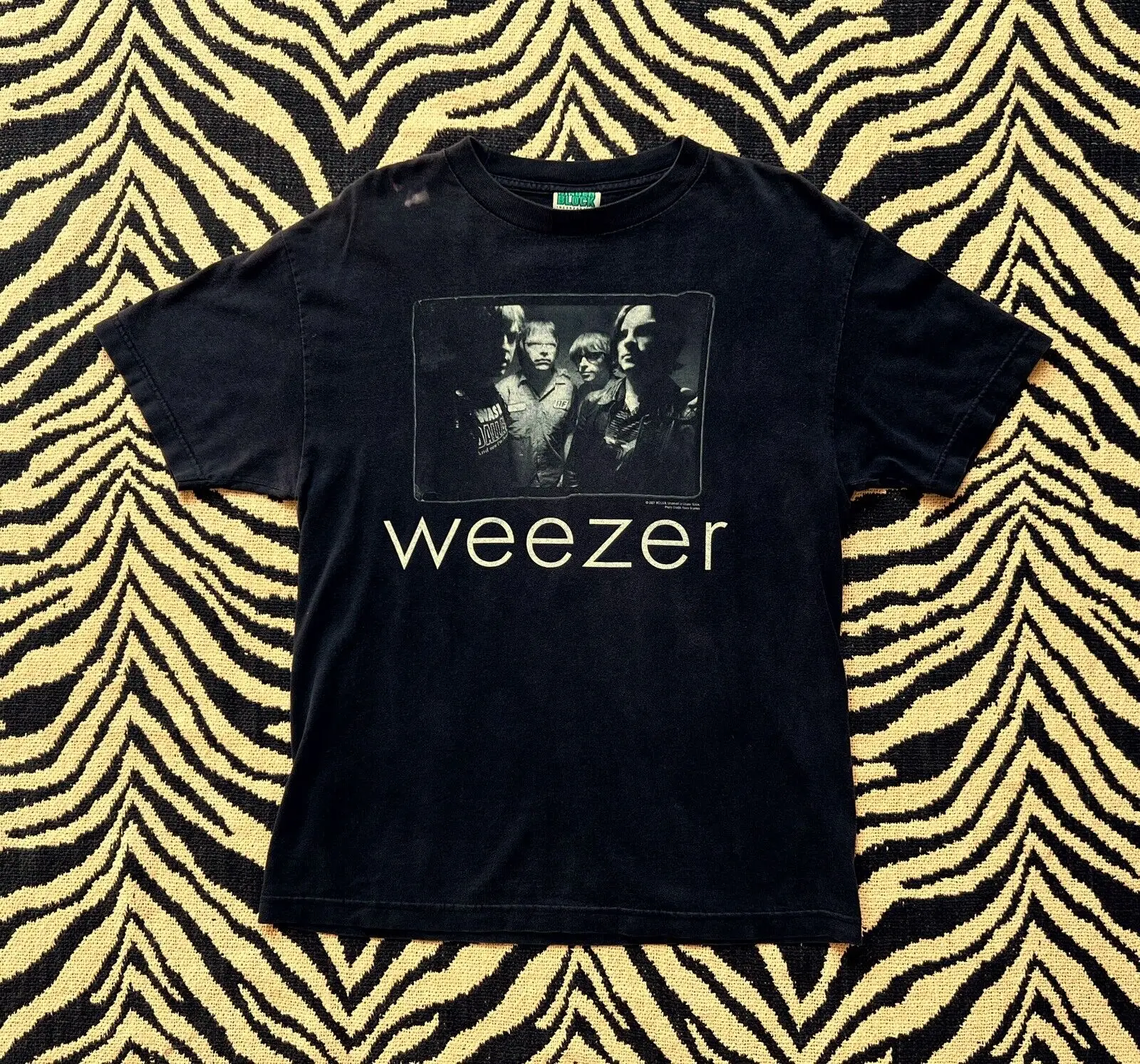 Rare Vintage 2001 Weezer Black Band T-Shirt Taglia M Cinder Block Mikey Green Y2K