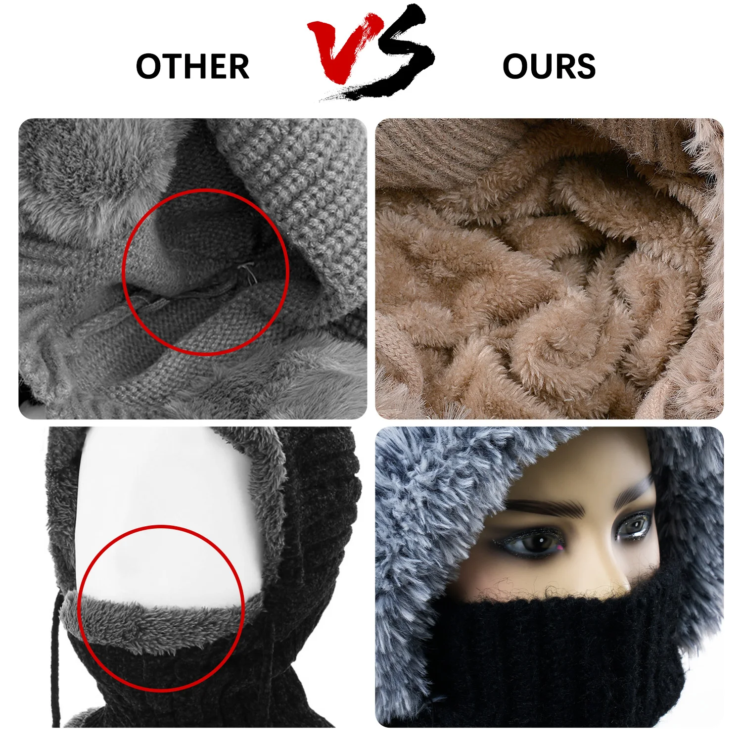 Winter Cap Scarf  Mask Set Knitting Balaclava Hat Hooded Neck Warmer Outdoor Hike Cycling Cap Women Warmth Cover Hat Hooded Cap 6