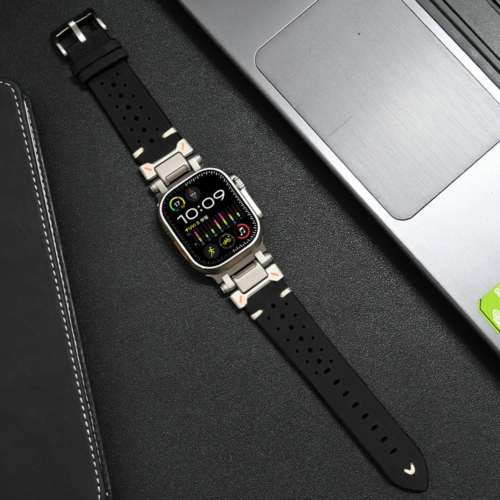 Luxury Titanium Color Bracelet with Genuine Leather Band