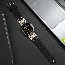Luxury Titanium Color Bracelet with Genuine Leather Band - 42mm 44mm 45mm 49mm (Titanium black)