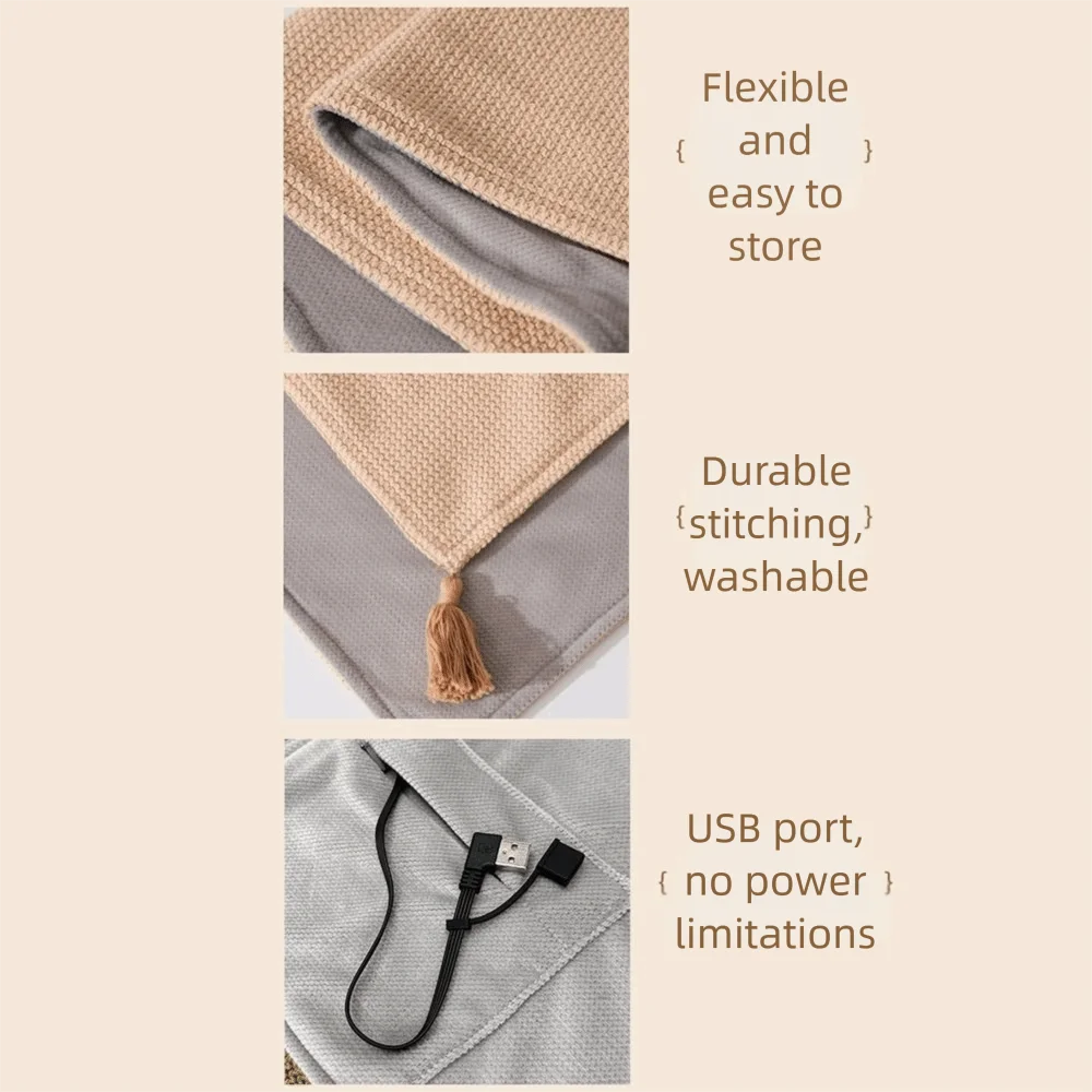 Wearable Electric Heated Blanket Zipper Closure Adjustment USB Heated Shawl 3 Heating Levels Washable Heating Large Shawl Travel