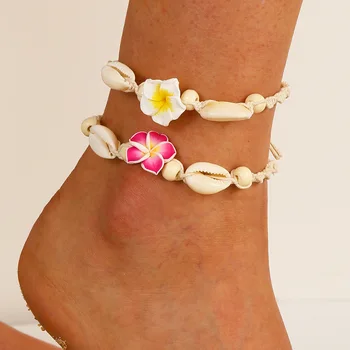 Bohemian Woven Shell Anklet Ankle Bracelet Halhal Jewellery Frangipani Flower Anklets For Women Beach Jewelry Foot Bracelet 2025