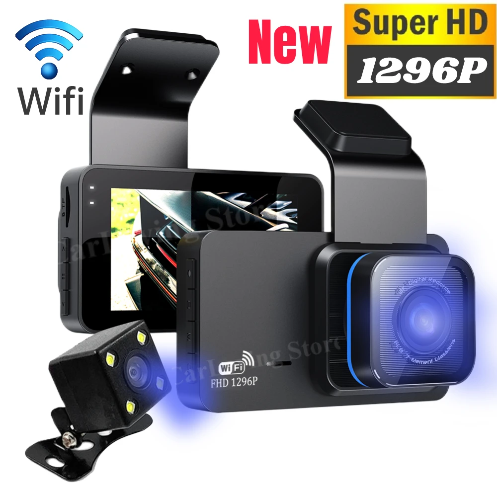 

Автомобильный видеорегистратор с двумя объективами, Wi-Fi, HD 1296P