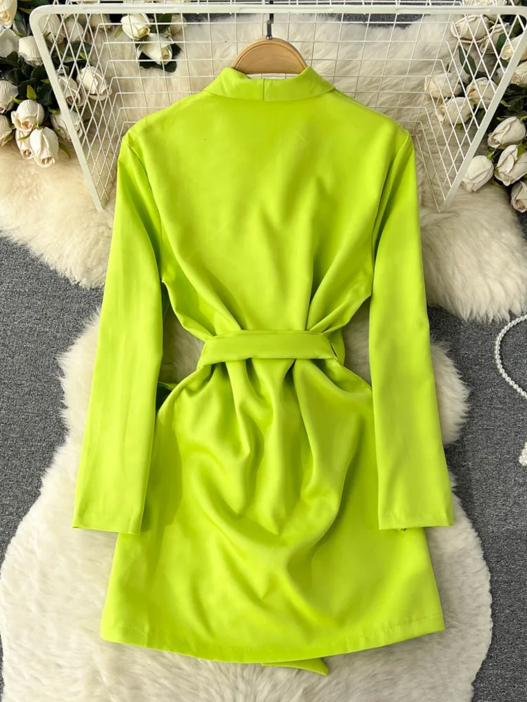 Foamlina Elegant Chic Notched Collar Long Sleeve Dress Women New Spring  Fall Bow Tied Sash A Line Casual Office Lady Dress - AliExpress 200000345