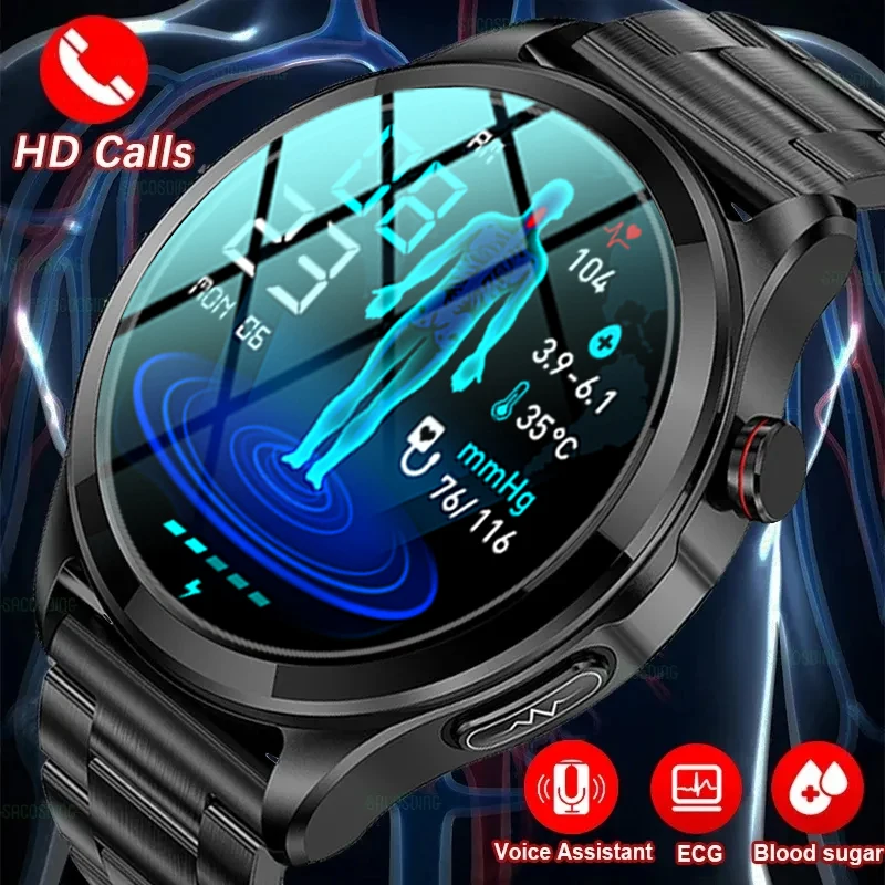 

2023 ECG+PPG Blood Glucose Smart Watch Men Sports Tracker Glucose Meter Health Watches Bluetooth Call Voice Assistant Smartwatch