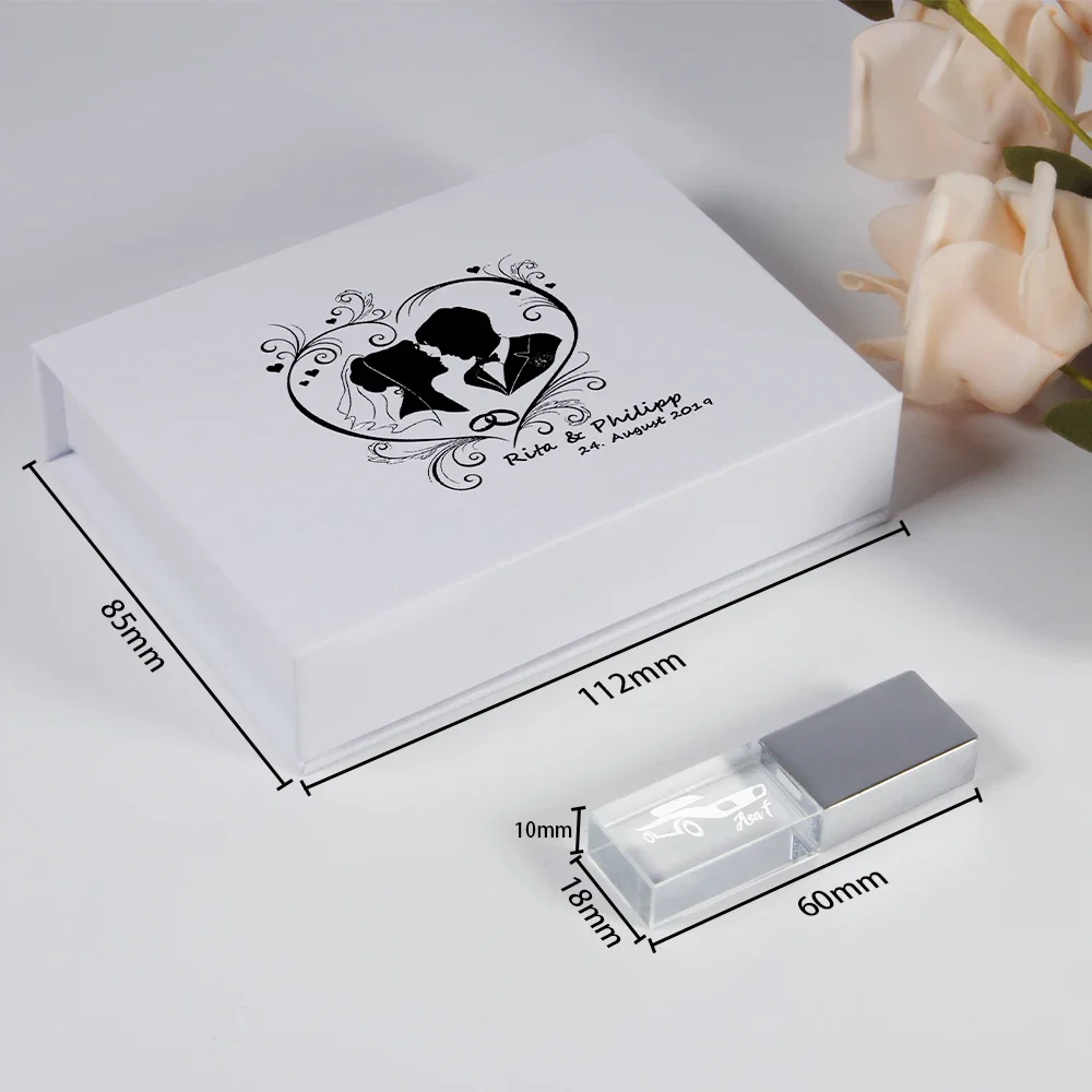 JASTER Crystal USB Flash Drive, Custom Logo Memory Stick with Box, 128GB 64GB 32GB 16GB, Wedding Gift - Image 2