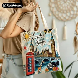 1PC【Tote Bag】Chic London - Style Printed Tote - Large Capacity for Shopping, Travel, and Daily Commute (Black)