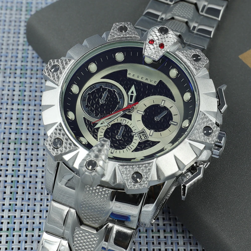 

2023 Snake Dial Decorative Dial Original Invincible Watches Mens Big Dial Undefeated Watch Full Steel Clock Relogio Masculino