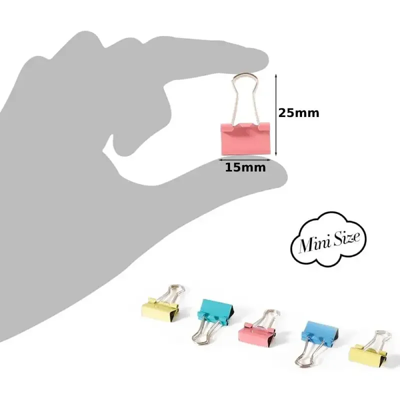 60pcs 미니 바인더 클립 컬러 바인더 클립 작은 종이 클립 홈 학교 사무실 비즈니스를위한 15mm 5/8 인치 마이크로 크기 사무실 클립