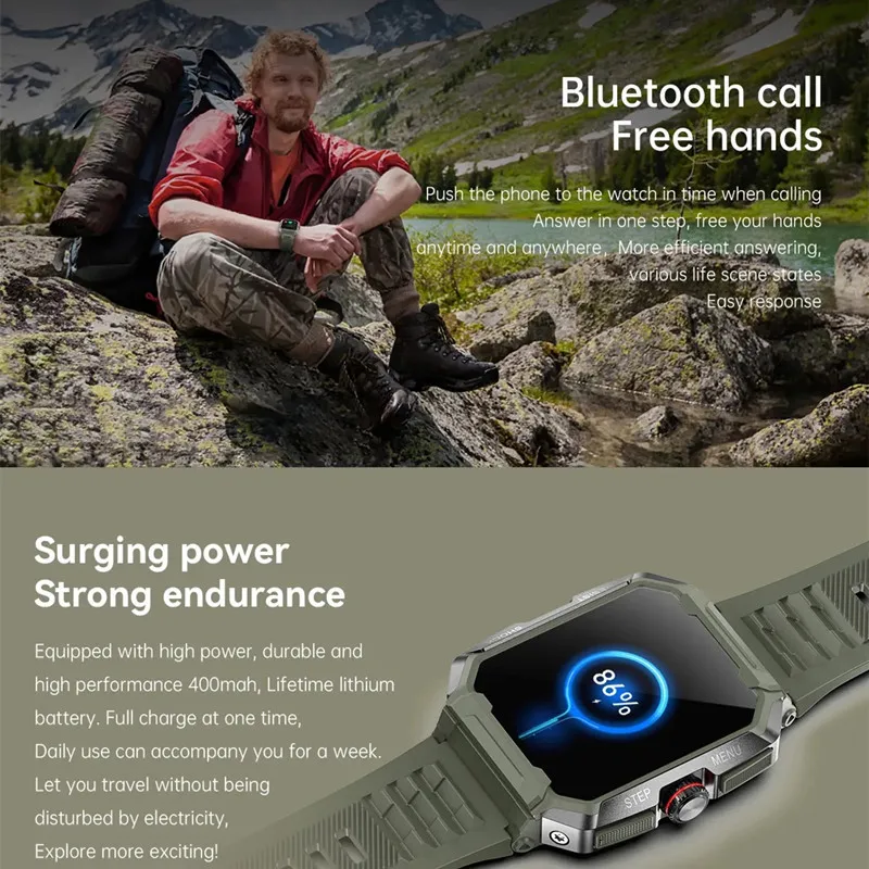 AK47 Ʈ ġ 1.85 ġ HD ū ȭ  ߿  ո ð BT ȭ AI  400mAh ǰ ͸ Smartwatch