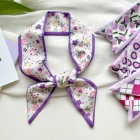 Fashion Skinny Silk Scarf for Women Floral Hair Ribbons Headbands Bandana Female Bag Wrist Wrap Neckerchief Foulard Neck Ties 2