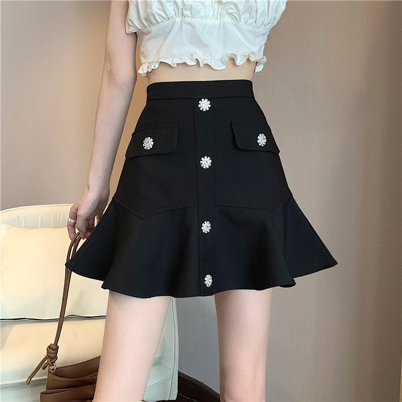 

Ruffled Mermaid Mini Skirts Elegant Korean Single Breasted High Waist Women A-Line Skirt Sweet Spring Summer Skirts Girls N152