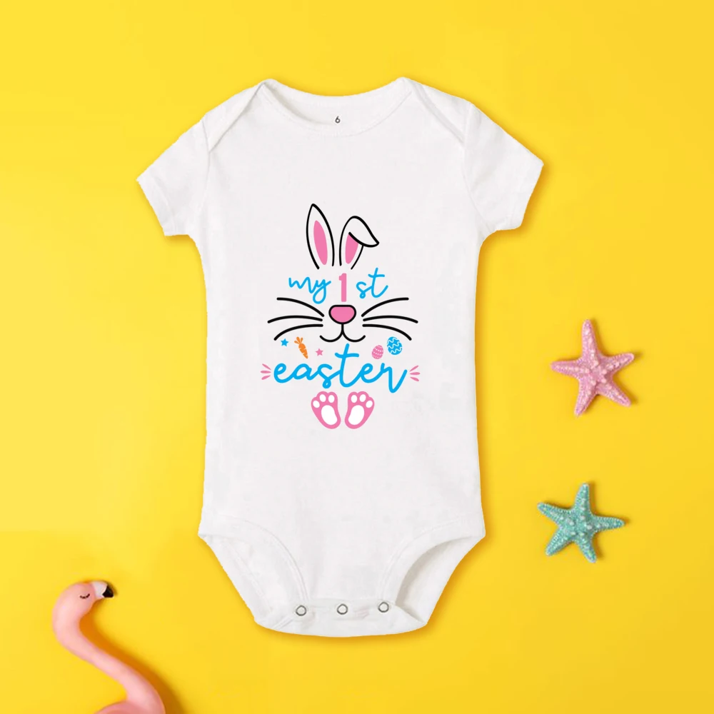 My First Easter Baby Bodysuit Easter Party Infant Outfit Bunny Printed Boys Girls Romper Jumpsuit Newborn Short Sleeve Jumpsuit 5