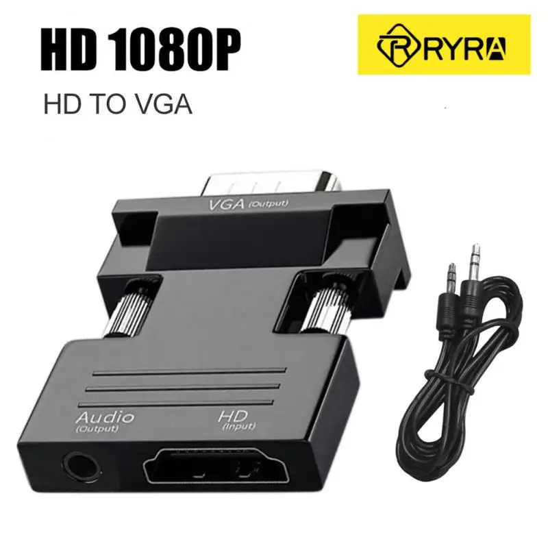RYRA VGA To HDMI-compatible Adapter 1080P HD With 3.5mm Audio Cable For PC Laptop To HDTV Projector Video Audio Converter