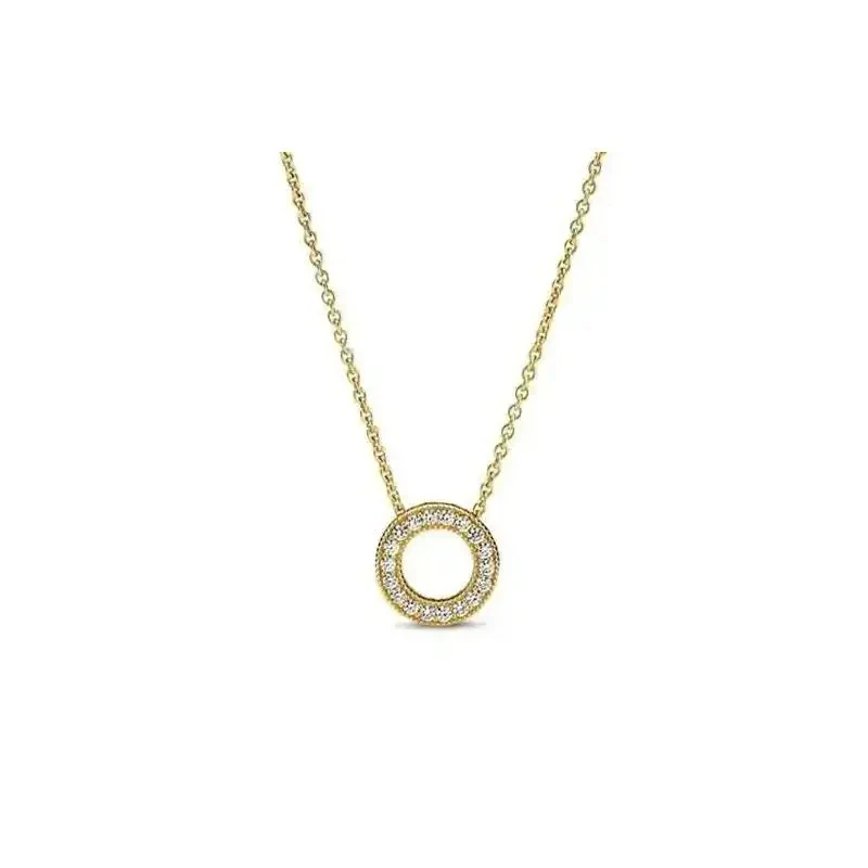 Women's Classic Necklace 925 Silver Pav é Set Sparkling Double Ring Pendant Necklace Heart Necklace DIY Jewelry Gift