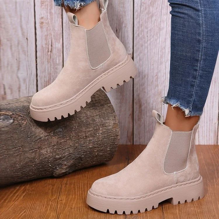 Fashion Women Chelsea Boots Solid Color Chunky Boots Winter PU Ankle Boots Black Female Autumn Fashion Platform Booties