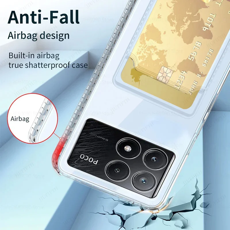Clear Slot Card Holder Wallet Phone Case with Camera Protection and Shockproof Design