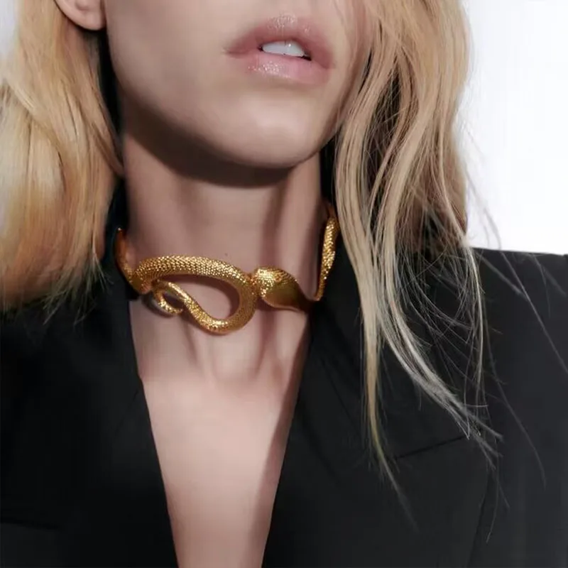 Three-dimensional Snake Shaped Personalized Metal Style Necklaces With Irregular Retro Hip-Hop Accessories Wholesale