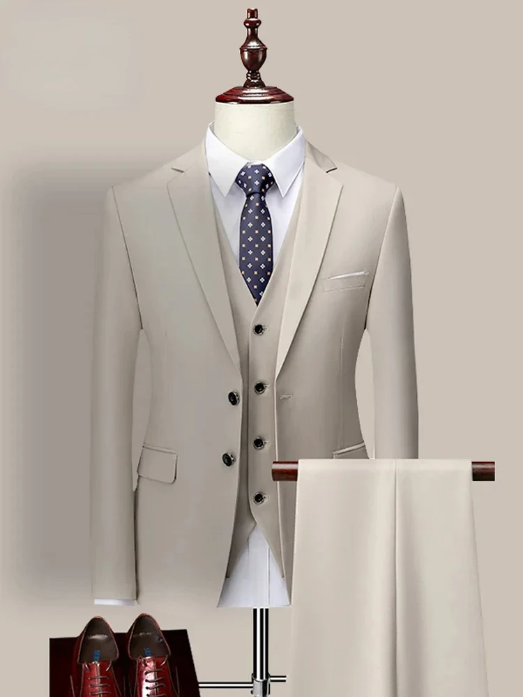 

14 Color M-6XL ( Jacket + Vest+Pants ) High Quality Formal Business Mens Suit Three-piece Groom Wedding Dress Solid Color Suit