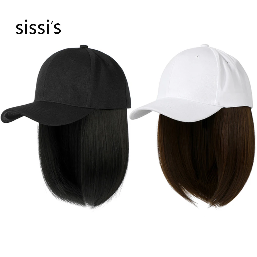 Synthetic Short Straight Hair Wig With Baseball Cap Naturally Connect Adjustable Baseball Hat Wigs For Women Summer Fake Hair