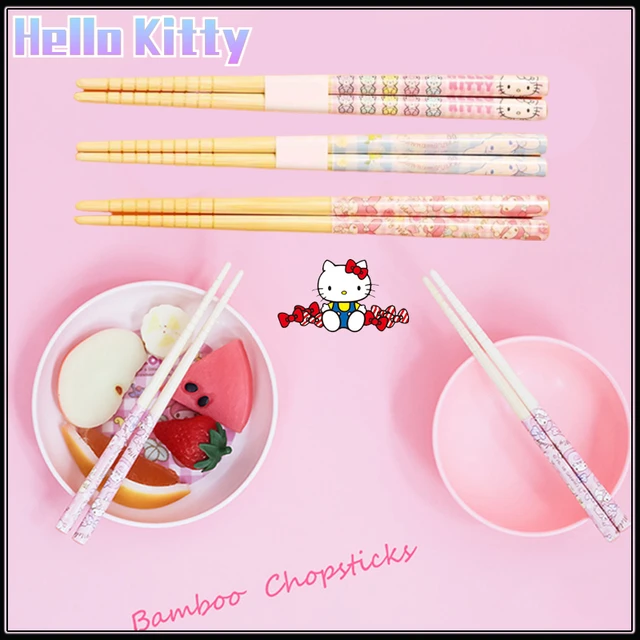 Hallo kitty essstäbchen kawaii kinder bambus geschirr anime wieder  verwendbare stäbchen rutsch feste sushi lebensmittel essstäbchen