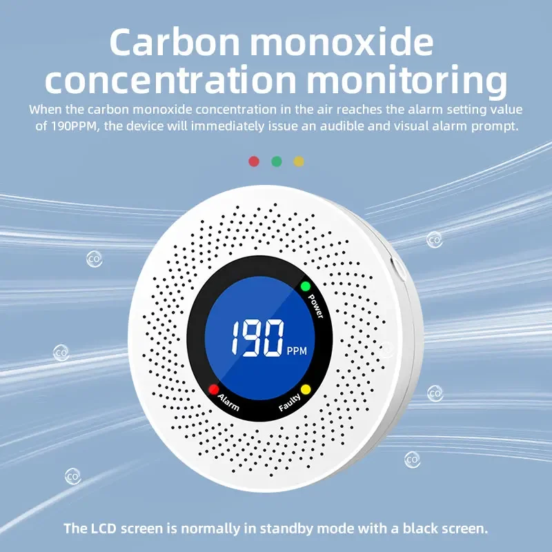 Independent Carbon Monoxide Poisoning Smoke Detector Warning Alarm Detector LCD Indicator for Home