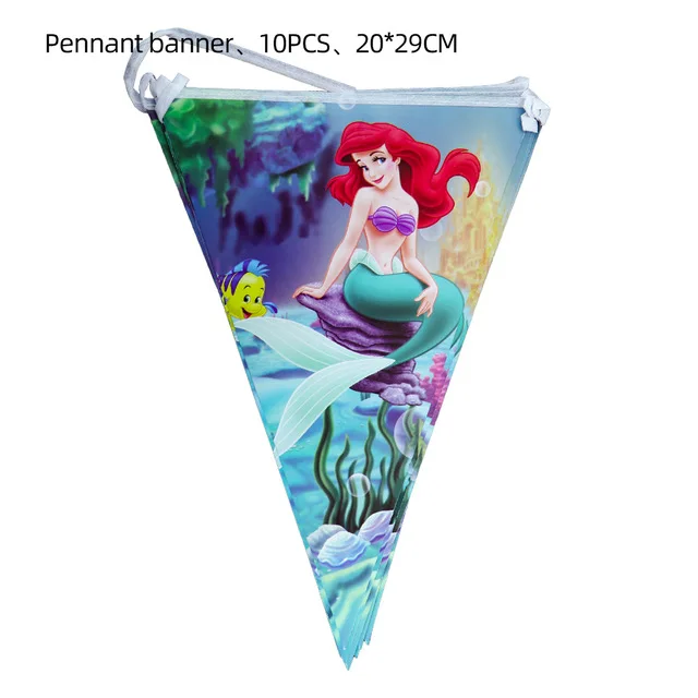 Disney Birthday Party Banner Paper Cup Balloon Table Cloth Little Mermaid Theme Girl