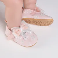 MISOWMNJOY Cute Baby Girl Flats with Bows Floral Soft Soles Infant Mary Jane Shoes Anti-slip Casual Walking Shoes for Newborn 3