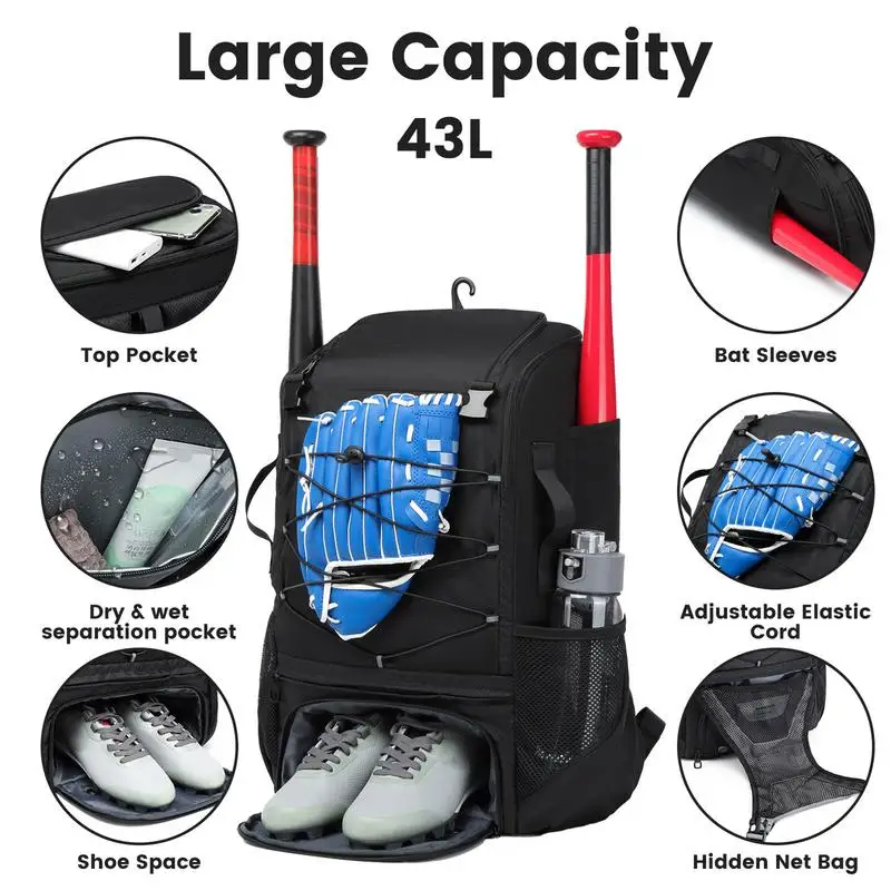 Bat Bags Baseball Baseball & Softball Equipment Bag Lightweight Waterproof Equipment Bag For Youth And Adults T-Ball Softball 4