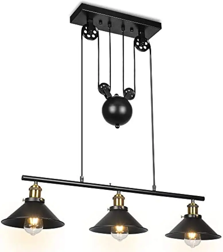 

Indoor Island Light Adjustable Industrial Vintage Rustic Chandelier for Game Room 7ft/8ft/9ft Tables, Vintage Kitchen