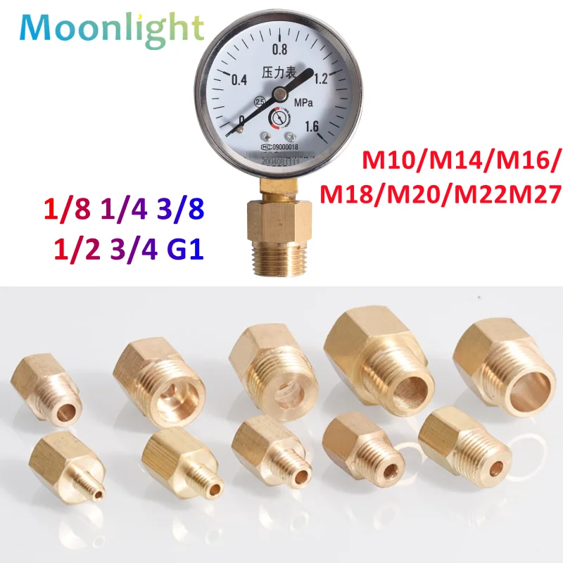 M14*1.5 M20*1.5 M10 16 22 Brass Pipe Hex Nipple Fitting Quick Coupler Adapter 1/8 1/4 1/2 Pressure gauge conversion copper joint