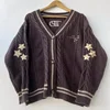 Stars Embroidery Cardigan WomenDark Brown V-neck Knitted Cardigans Female Autumn Winter Long Sleeve Sweaters Vintage Soft Tops 1