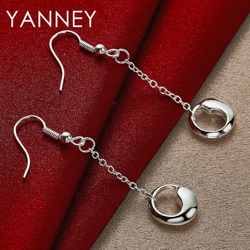 

925 Sterling Silver 30MM Tassel Hoop Earrings For Women Fashion Engagement Party Temperament Gift Jewelry Accessories