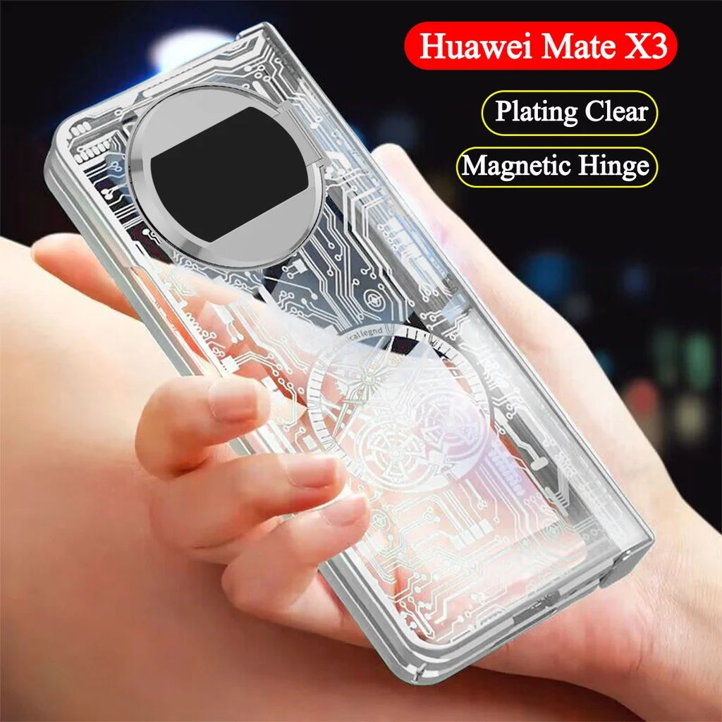 

For Huawei Mate X3 Electroplate Pattern Transparent Magneitc Hinge Case Hard Thin PC Shockproof Cover for Huawei Mate X3