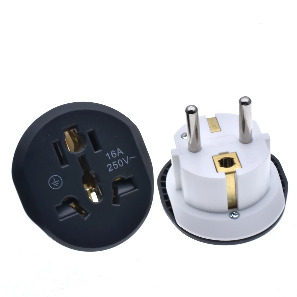 EU plug adapter Universal to Euro round 2 pins conversion plug 16A 250V UK AU US TO schuko converter