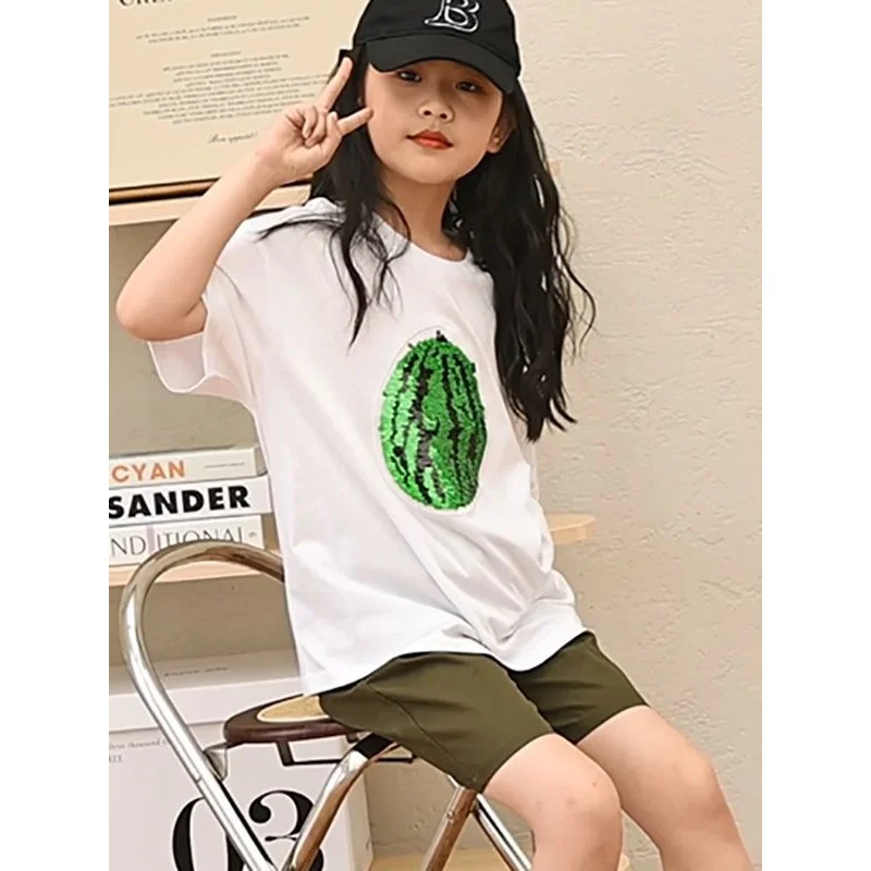 GirlsTT-shirt Pure Cotton Cute Color Changing Watermelon Children's Clothing Short Sleeve Summer New Children's Short Sleeve Med