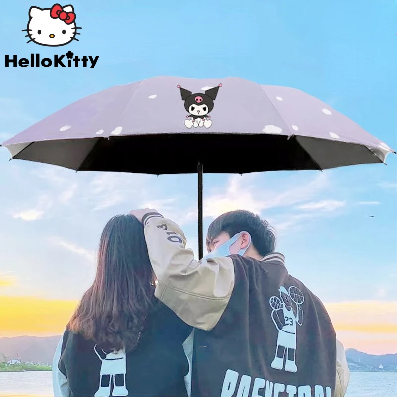 Sanrio Anime Cute Umbrellas Cartoon Kunomi Folding Solid Multifunctional Sunshade Rain Couple Durable Skeleton Outdoor Umbrella