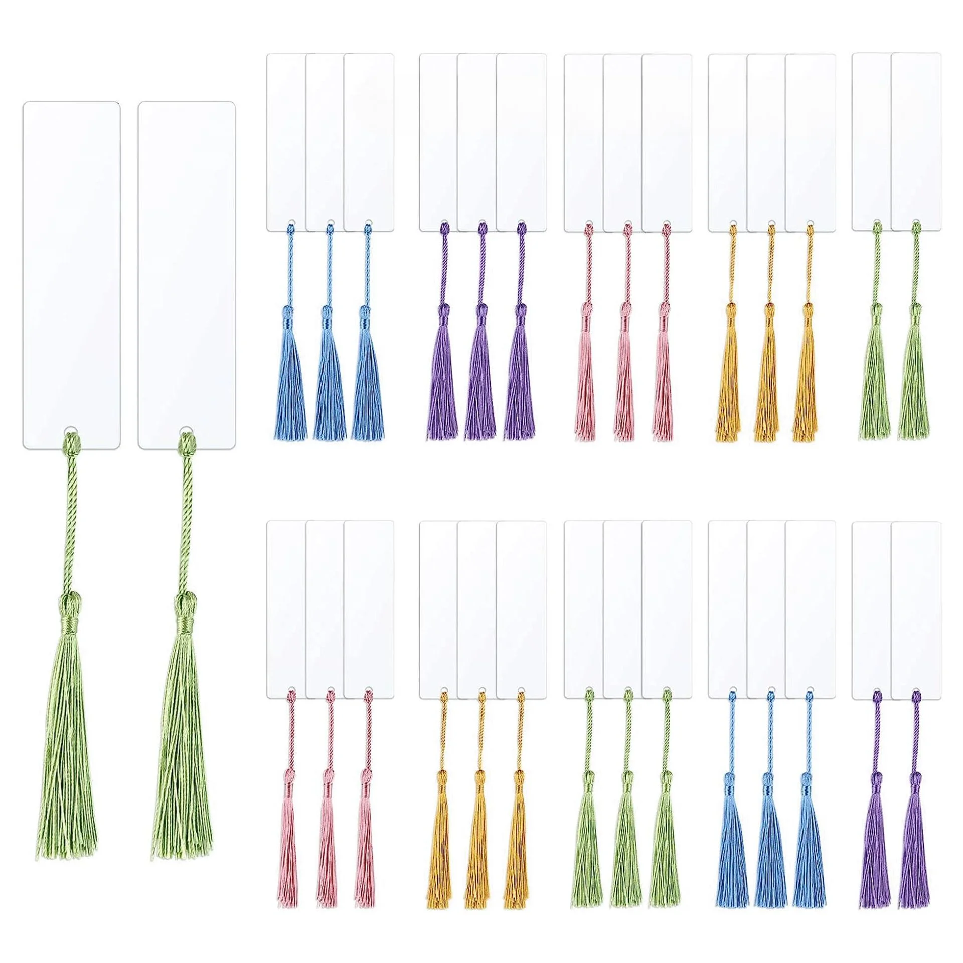 15pcs Blank Acrylic Bookmark DIY Incomplete Rectangular Colored Tassel Hanging Party Outfit Party Dressing Teacher Supplies