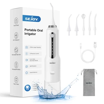 SEJOY Dental Oral Irrigator Water Flosser,5 Nozzles,USB Rechargeable 270ml Tank