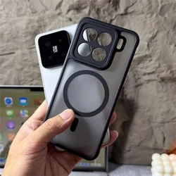 Strong Magnetic Matte Transparent Shockproof Bumper Case - Durable PC Acrylic Hard Shell for Xiaomi 14t (Black)