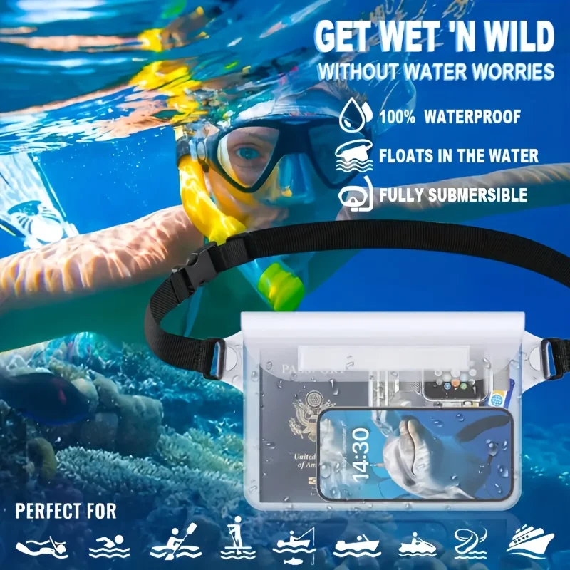 Large Capacity Transparent Phone Bag, Three-layer Sealed Touch Screen Phone Waist Bag, Adjustable Beach Bag, Phone Storage Bag