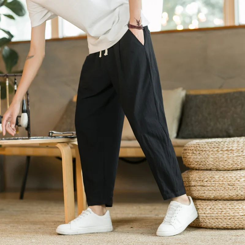 

New Summer Men's Cotton Linen Pants Thin Soft Male Casual Solid Color Breathable Loose Trousers Straight Pants M-5XL Streetwear