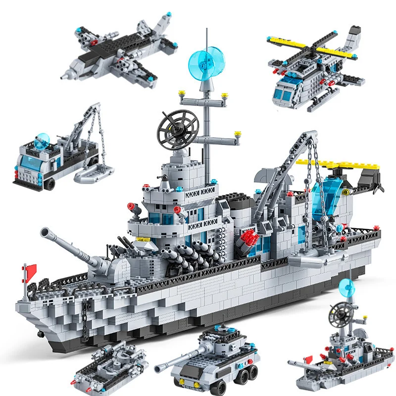 1560pcs Model Warships Building Blocks Construction Navy Battleship Army Boat Aircraft Bricks Toys for Children Gift 2