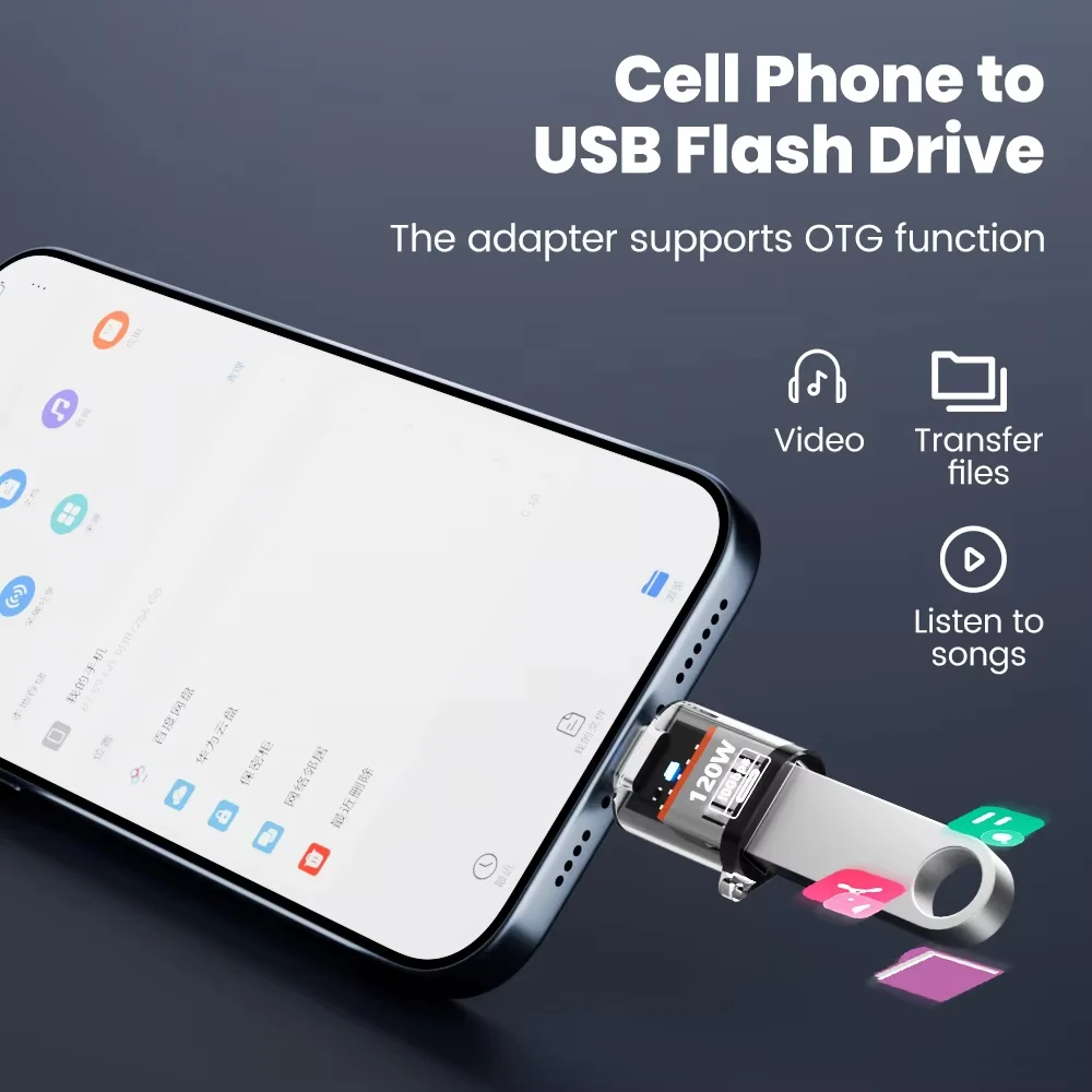 High-Speed 120W USB 3.2 to Type C Adapter - Fast Charging & Audio/Data Transfer OTG Converter