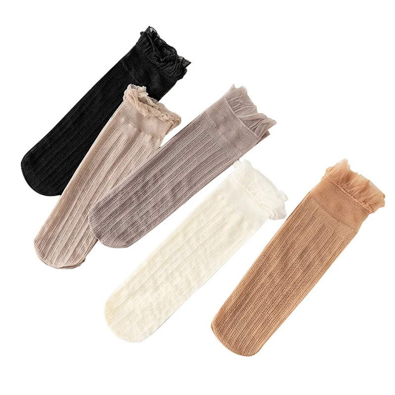 

Spring And Summer Velvet Wood Ear Cuff Light And Breathable Mid Calf Lace Socks Fashion Retro Lace Socks