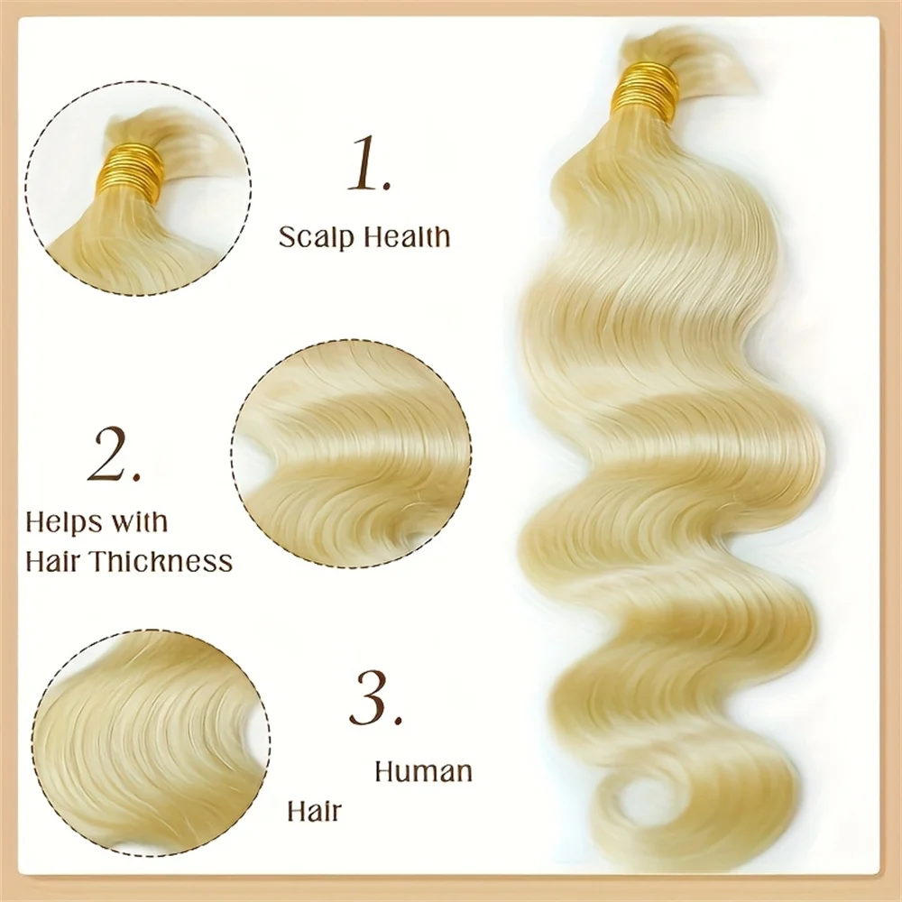 Body Wave 613 Blonde Hair Bulk Braiding 100% Human Hair No Weft Human Hair For Braiding Extensions For Woman 50G/Pack 16-26 Inch 4